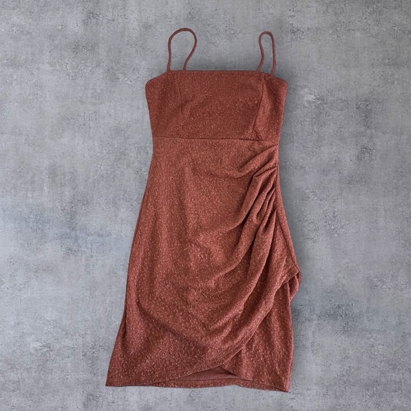 Windsor Shine on Ruched Glitter Mini Dress Rose Gold Sz: Small - Picture 3 of 11